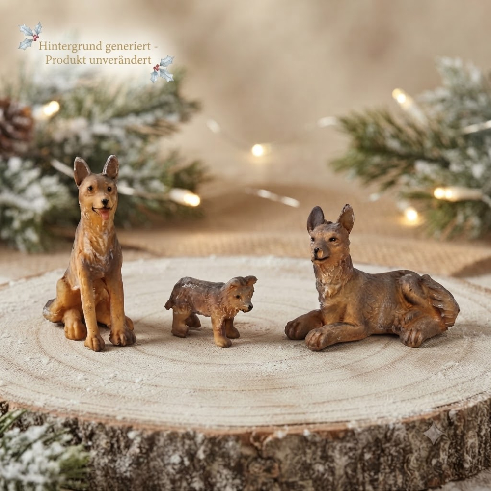Schäferhund-Familie – Liebevolle Krippenfiguren für Ihre Weihnachtskrippe T 044-12